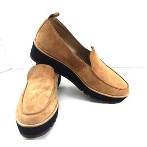 New Eileen Fisher Suede Ells Platform Loafer Cognac Size 8